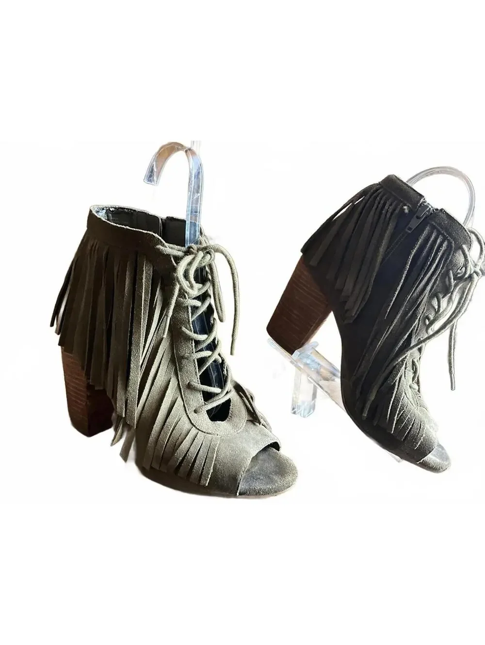 Gianni Bini Olive Suede Fringe Booties 10